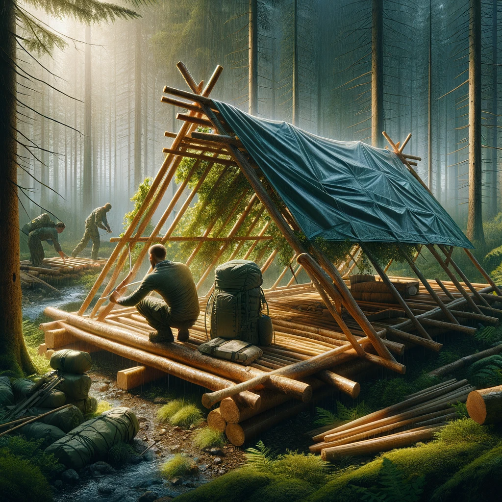 design of a wilderness shelter with a sloped roof